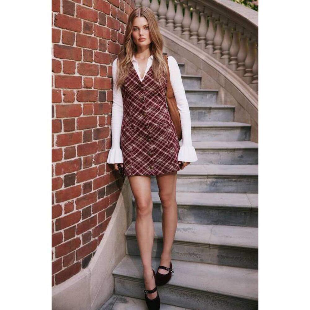 Lulus Kala Burgundy Plaid Button-front Mini Dress Red - Size L